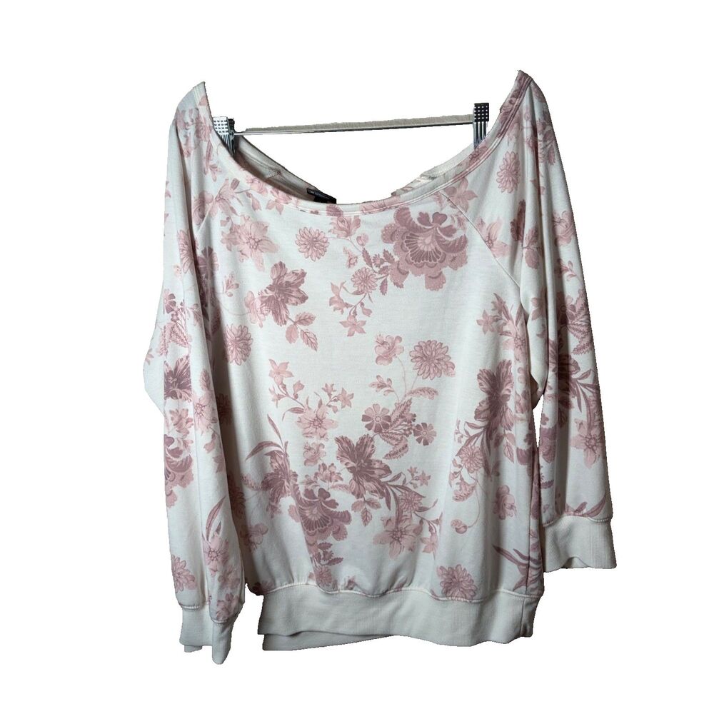 Torrid Sweatshirt Women's 1 Floral Wide Neck Sweatshirt Terry 1X Pullover Slouch